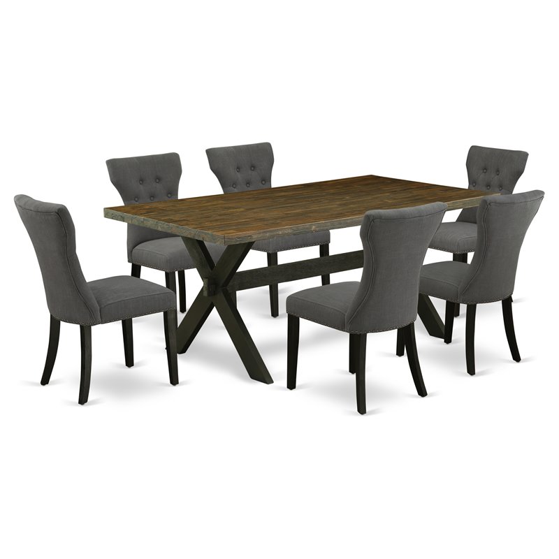 East West Furniture X-Style 7-piece Wood Kitchen Dining Table Set in Gotham Gray