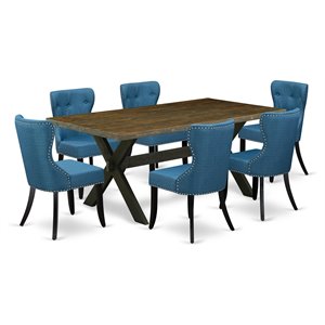 east west furniture x-style 7-piece dinette set in distressed jacobean and black