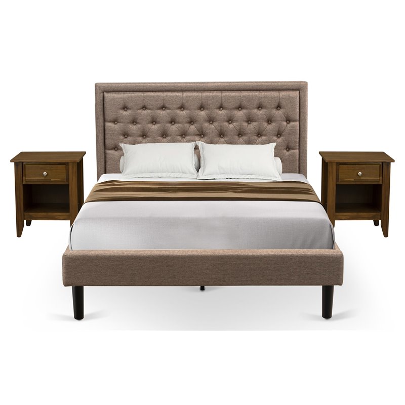 East West Furniture 3-piece Traditional Wood Queen Bedroom Set in Khaki Brown