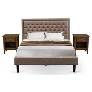 East West Furniture 3-piece Traditional Wood Queen Bedroom Set in Khaki Brown