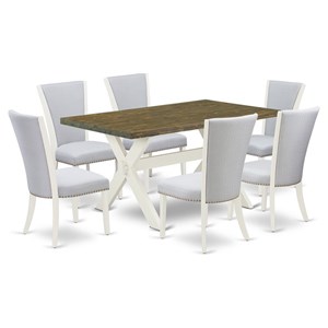 East West Furniture X-Style 7-piece Wood Dining Room Set in White/Jacobean