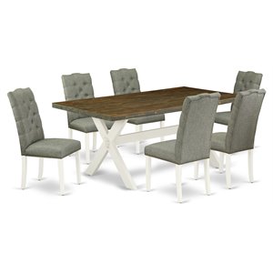 east west furniture x-style 7-piece wood dinette set in linen white/smoke