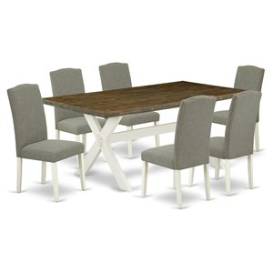 East West Furniture X-Style 7-piece Wood Dining Set in White/Dark Shitake