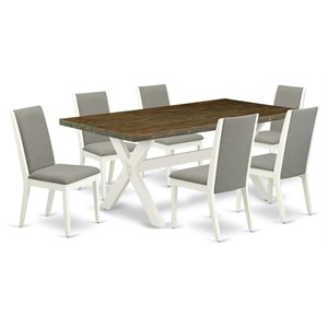 east west furniture x-style 7-piece wood dinette set in linen white/shitake