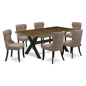 East West Furniture X-Style 7-piece Wood Dining Set in Black/Coffee/Jacobean