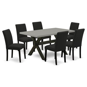 East West Furniture X-Style 7-piece Wood Dining Set in Black/Cement
