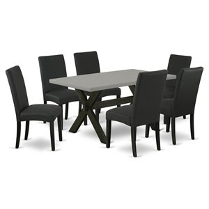 East West Furniture X-Style 7-piece Wood Dining Set in Cement and Black