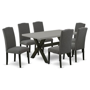 East West Furniture X-Style 7-piece Wood Dining Set in Black/Dark Gotham Gray