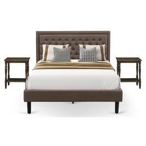 East West Furniture 3-piece Traditional Wood Queen Bed Set in Brown Finish