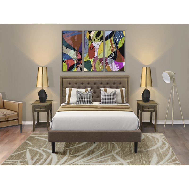 East West Furniture 3-piece Traditional Wood Bed Set in Brown/Black