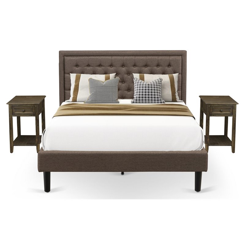 East West Furniture 3-piece Traditional Wood Bed Set in Brown/Black