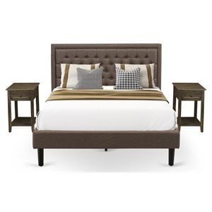 East West Furniture 3-piece Traditional Wood Bed Set in Brown/Black