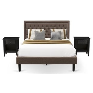 East West Furniture 3-piece Traditional Wood Queen Bed Set in Brown
