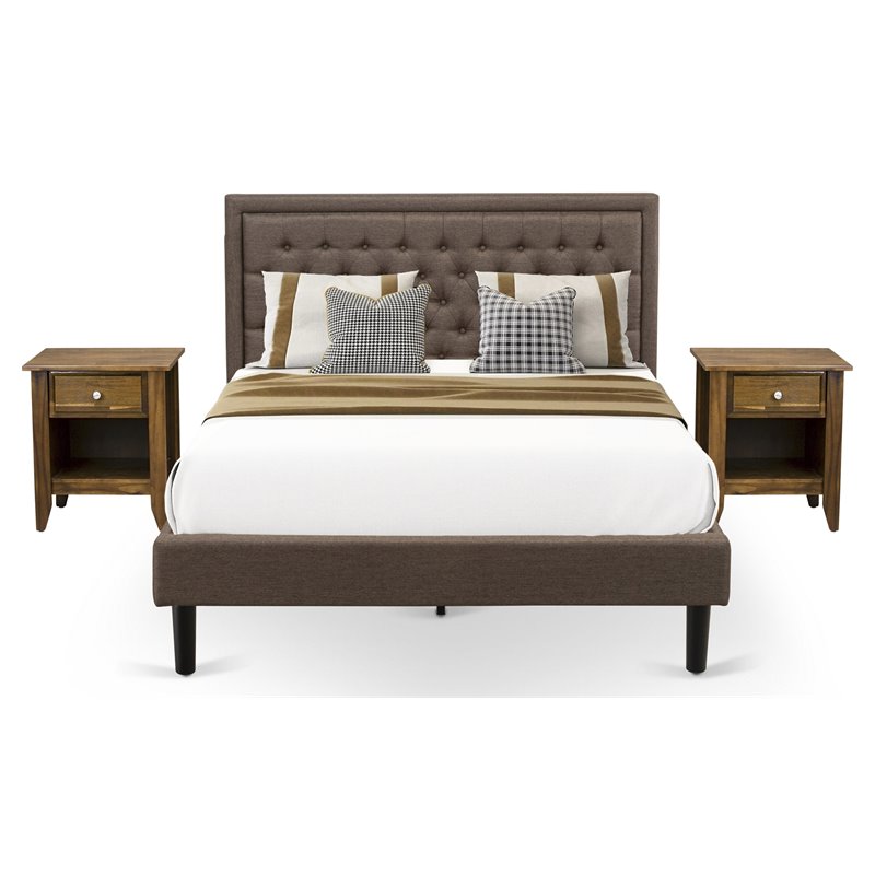 East West Furniture 3-piece Traditional Wood Bed Set in Brown