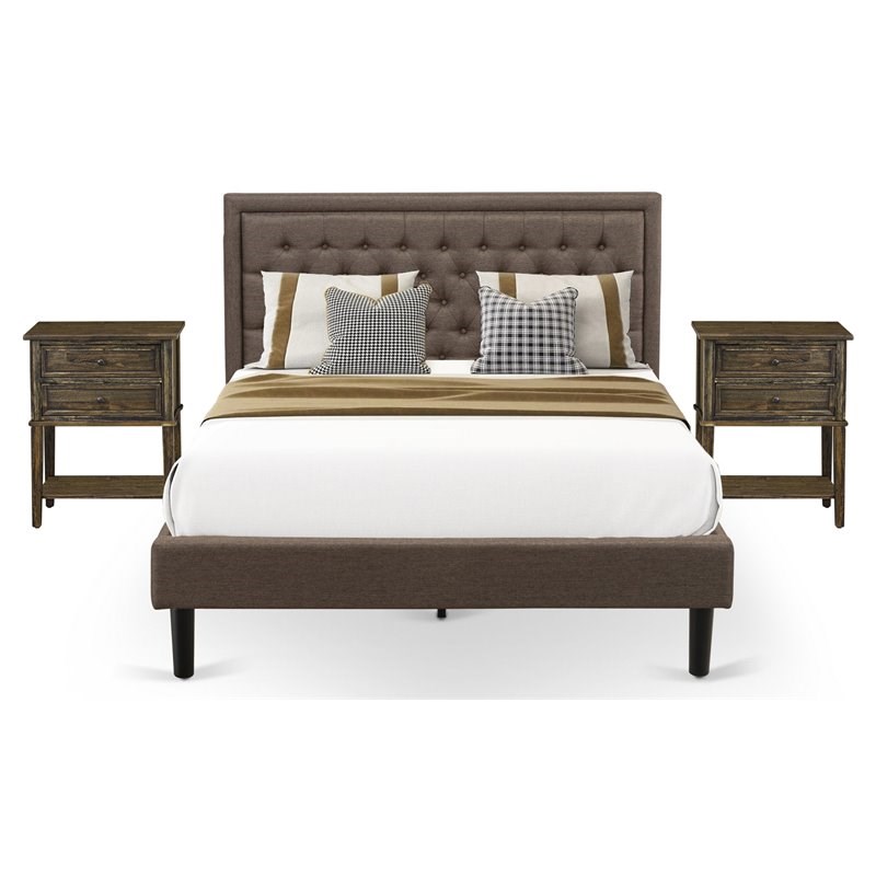 East West Furniture 3-piece Traditional Wood Bed Set in Brown and Black