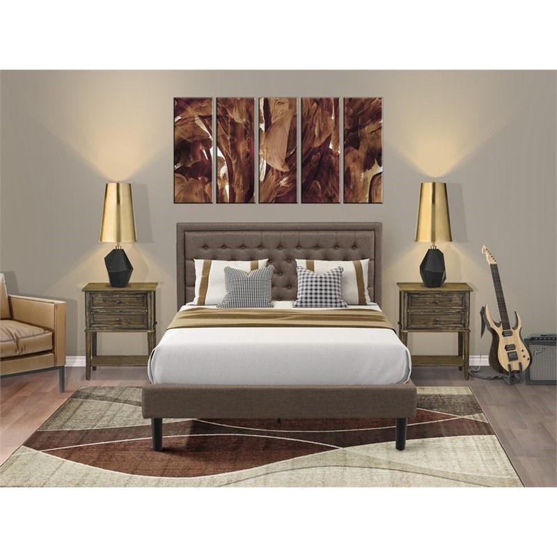 East West Furniture 3-piece Traditional Wood Bed Set in Brown and Black