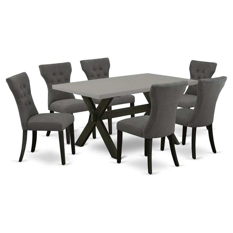 East West Furniture X-Style 7-piece Dining Table and Chair Set in Gotham Gray