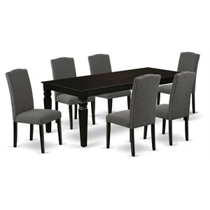 East West Furniture Weston 7-piece Wood Dining Set in Black/Dark Gotham Gray