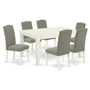 East West Furniture Weston 7-piece Wood Dining Set in Linen White/Dark Shitake