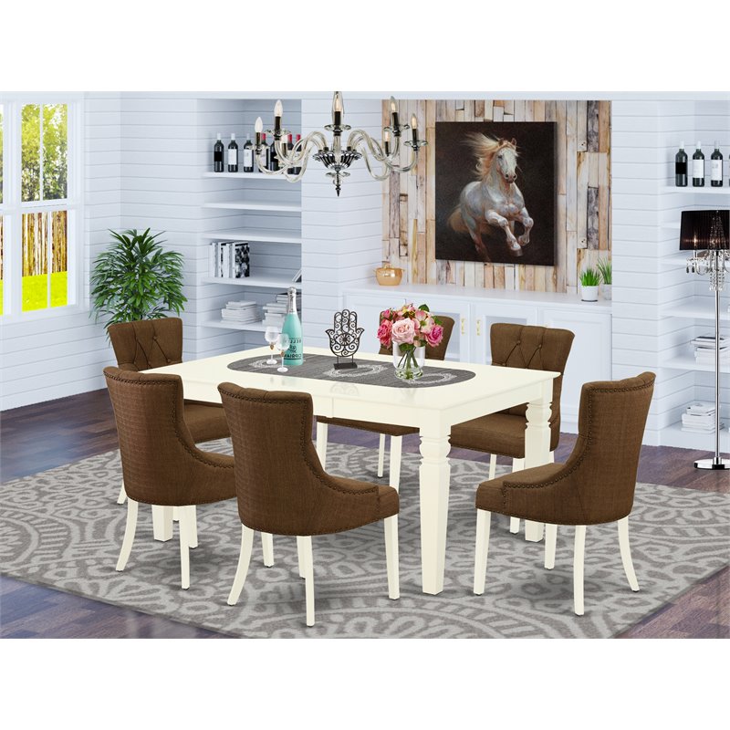 East West Furniture Weston 7-piece Wood Dining Set in Linen White/Dark Coffee