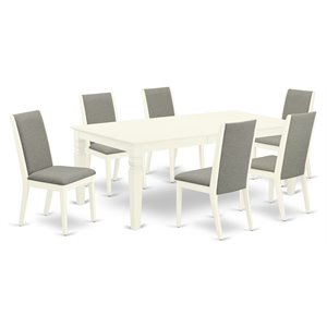 East West Furniture Weston 7-piece Wood Dining Set in Linen White