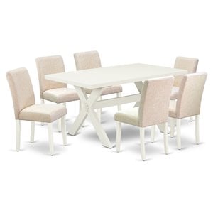 East West Furniture X-Style 7-piece Wood Dining Set in Light Beige