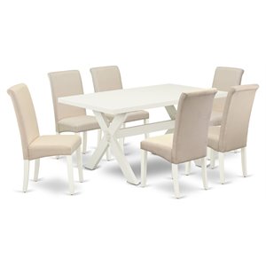 East West Furniture X-Style 7-piece Traditional Wood Dining Set in Cream