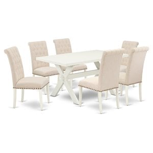 East West Furniture X-Style 7-piece Wood Dining Table Set in Light Beige