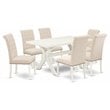 East West Furniture X-Style 7-piece Wood Dining Table Set in Light Beige