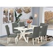 East West Furniture X-Style 7-piece Traditional Wood Dining Set in Gray