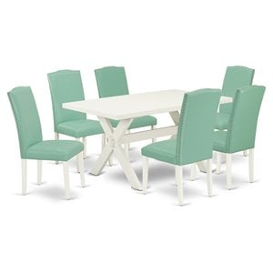 East West Furniture X-Style 7-piece Wood Dining Set in Pond Blue