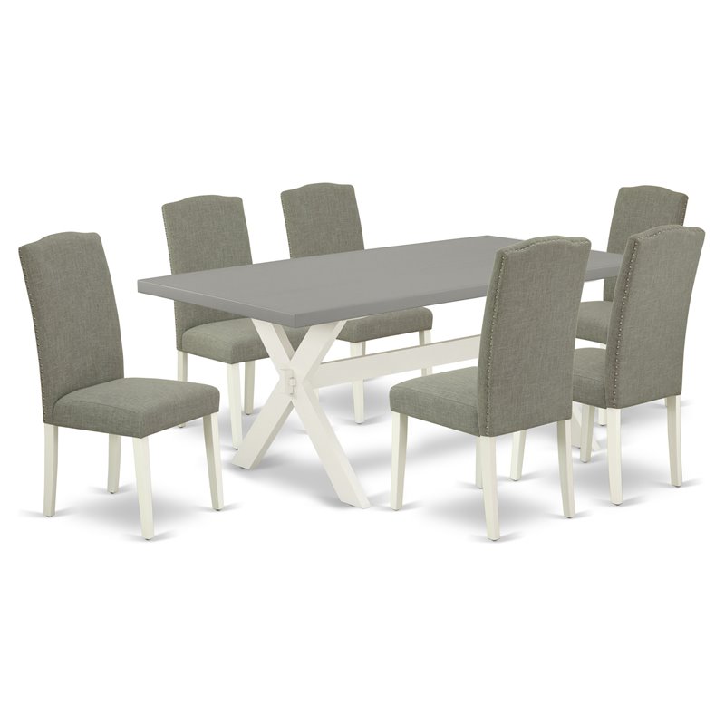 East West Furniture X-Style 7-piece Wood Dining Table Set in White/Cement