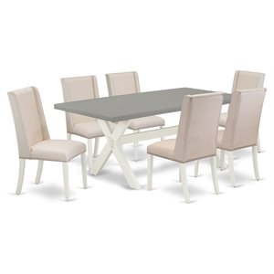 East West Furniture X-Style 7-piece Wood Dining Table and Chair Set in White
