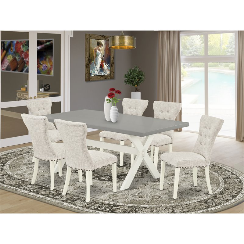 East West Furniture X-Style 7-piece Wood Kitchen Table Set in White