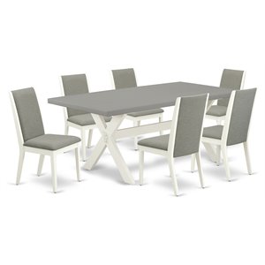 East West Furniture X-Style 7-piece Wood Dining Set in White/Cement/Shitake