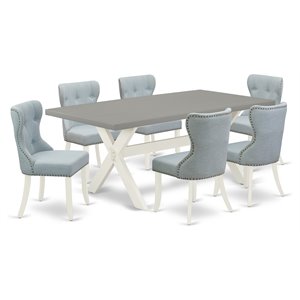 East West Furniture X-Style 7-piece Wood Dining Set in White/Cement/Blue