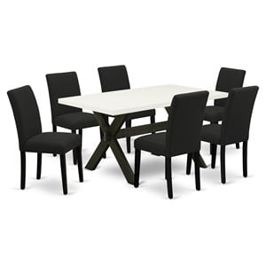 East West Furniture X-Style 7-piece Traditional Wood Dinette Set in Black
