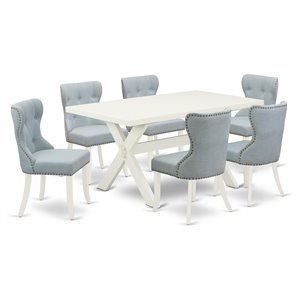 East West Furniture X-Style 7-piece Wood Dining Set in Linen White/Baby Blue