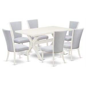 East West Furniture X-Style 7-piece Wood Kitchen Table Set in Linen White