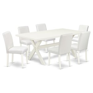 East West Furniture X-Style 7-piece Wood Dining Set with Leather Seat in White