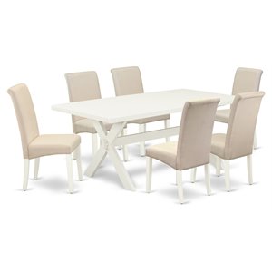 East West Furniture X-Style 7-piece Wood Dining Table Set in Cream