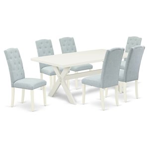 East West Furniture X-Style 7-piece Wood Dining Table Set in Baby Blue