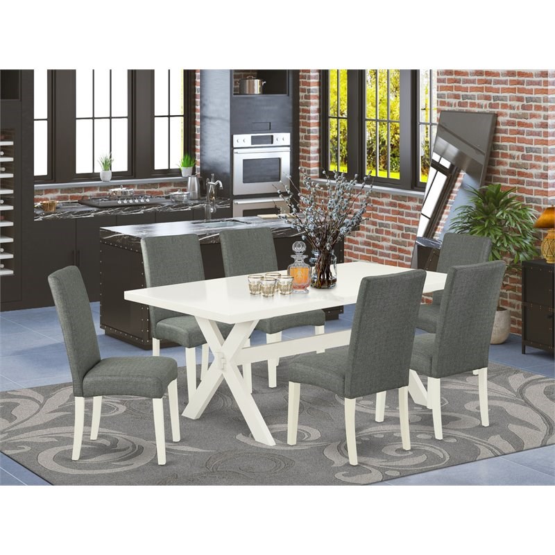East West Furniture X-Style 7-piece Wood Dining Table Set in Gray