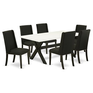 East West Furniture X-Style 7-piece Wood Dining Room Set w/ Fabric Seat in Black