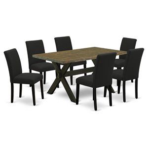 East West Furniture X-Style 7-piece Wood Dining Room Table Set in Black Finish
