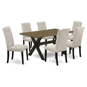 East West Furniture X-Style 7-piece Wood Dining Table Set in Dark Khaki Brown