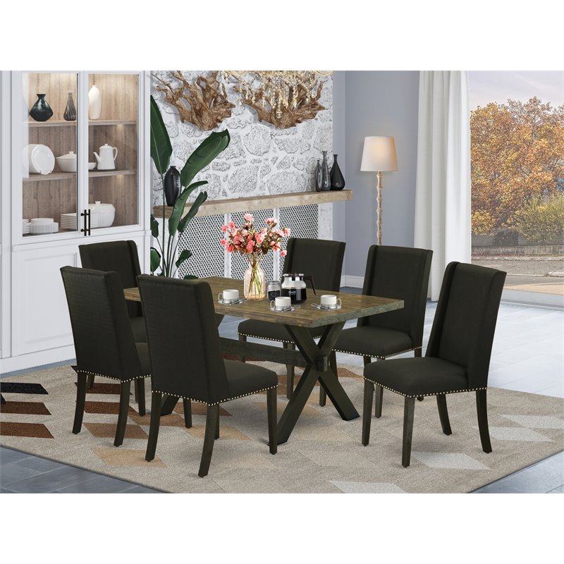 East West Furniture X-Style 7-piece Wood Dinette Table and Chair Set in Black