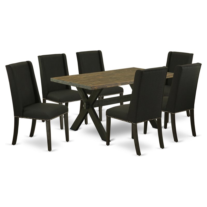 East West Furniture X-Style 7-piece Wood Dinette Table and Chair Set in Black