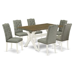 East West Furniture X-Style 7-piece Wood Dining Set in Linen White/Smoke