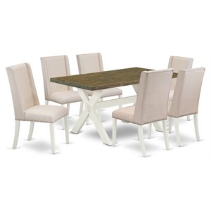 East West Furniture X-Style 7-piece Wood Dining Set in White/Cream/Jacobean
